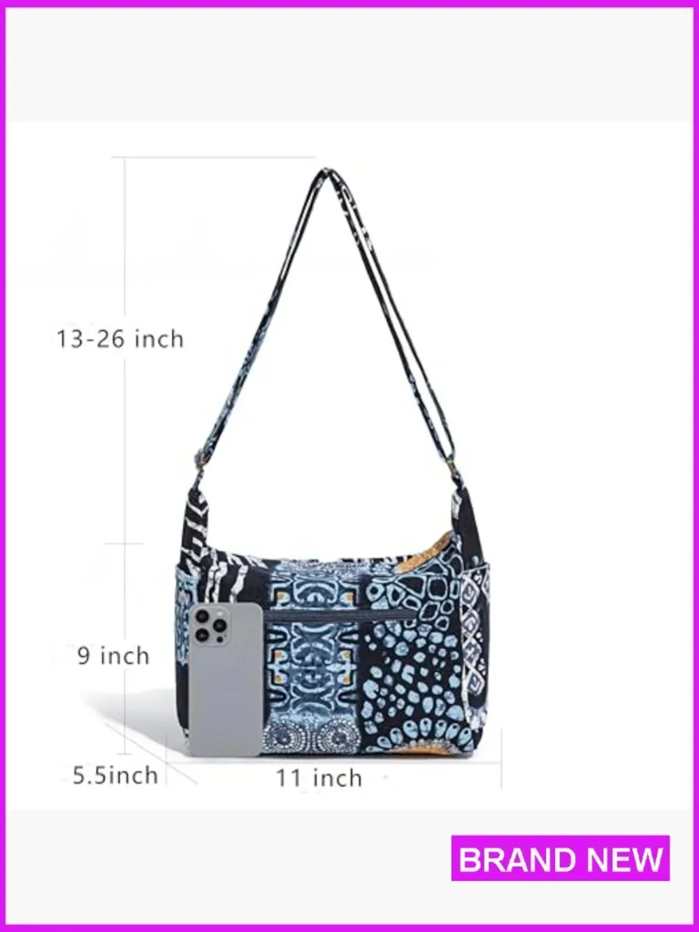 Canvas Hobo Shoulder Bag Boho Hippie Crossbody Multiple Pockets Retro